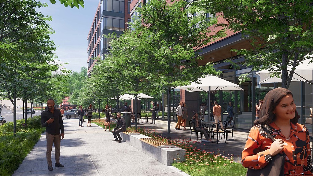 A woman sitting on a bench.